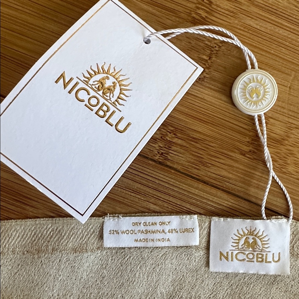 Nico Blu Josephine Pashmina cashmere wrap scarf shawl - gold/cream - Picture 2 of 2